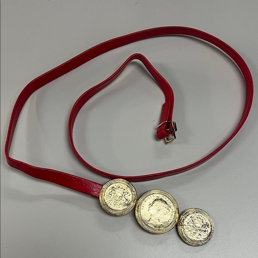Red Belt with Gold Coin Accents